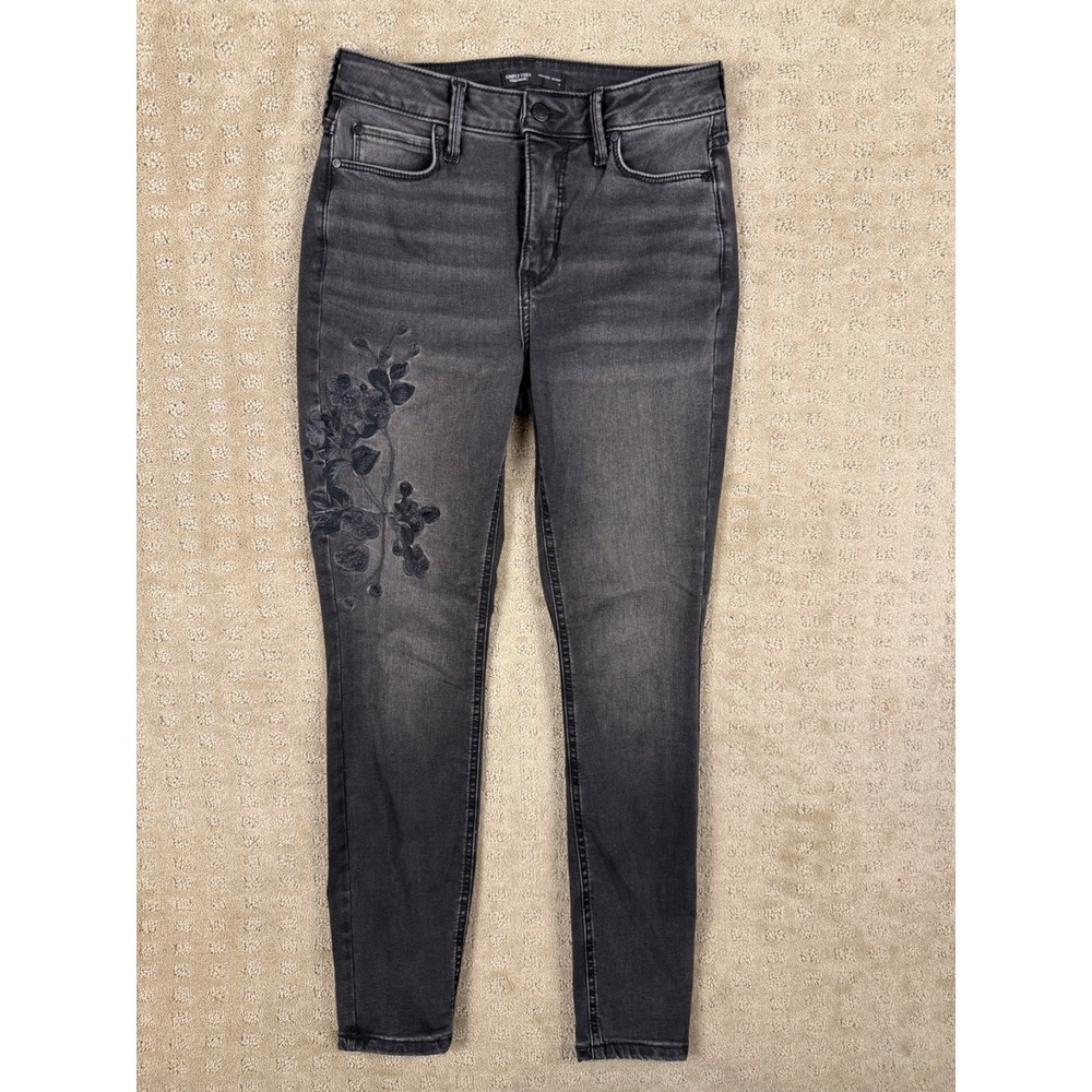Women's Simply Vera Wang High Rise Skinny Floral Embroidered Black Jeans 4 #1271